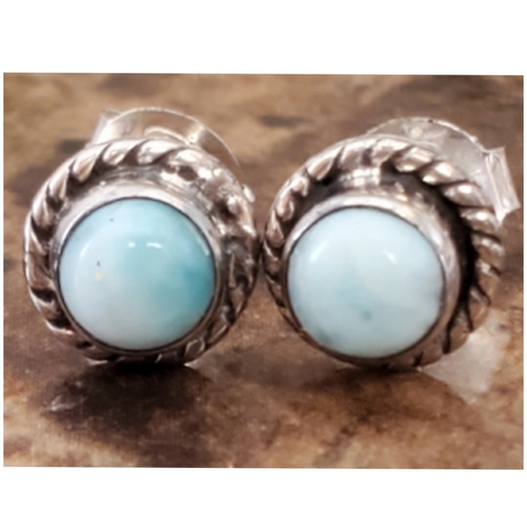 Genuine Caribbean Larimar Post Earrings
